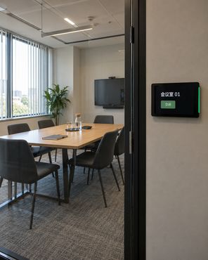 门口装有预约屏的会议室